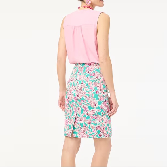 J Crew Factory Floral Printed Pencil Skirt Pink Sea Foam Summer 24 - Picture 2 of 16